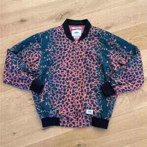 WTAPS - Leopard Print Faille Camo Bomber Jacket in Teal Green & Pink